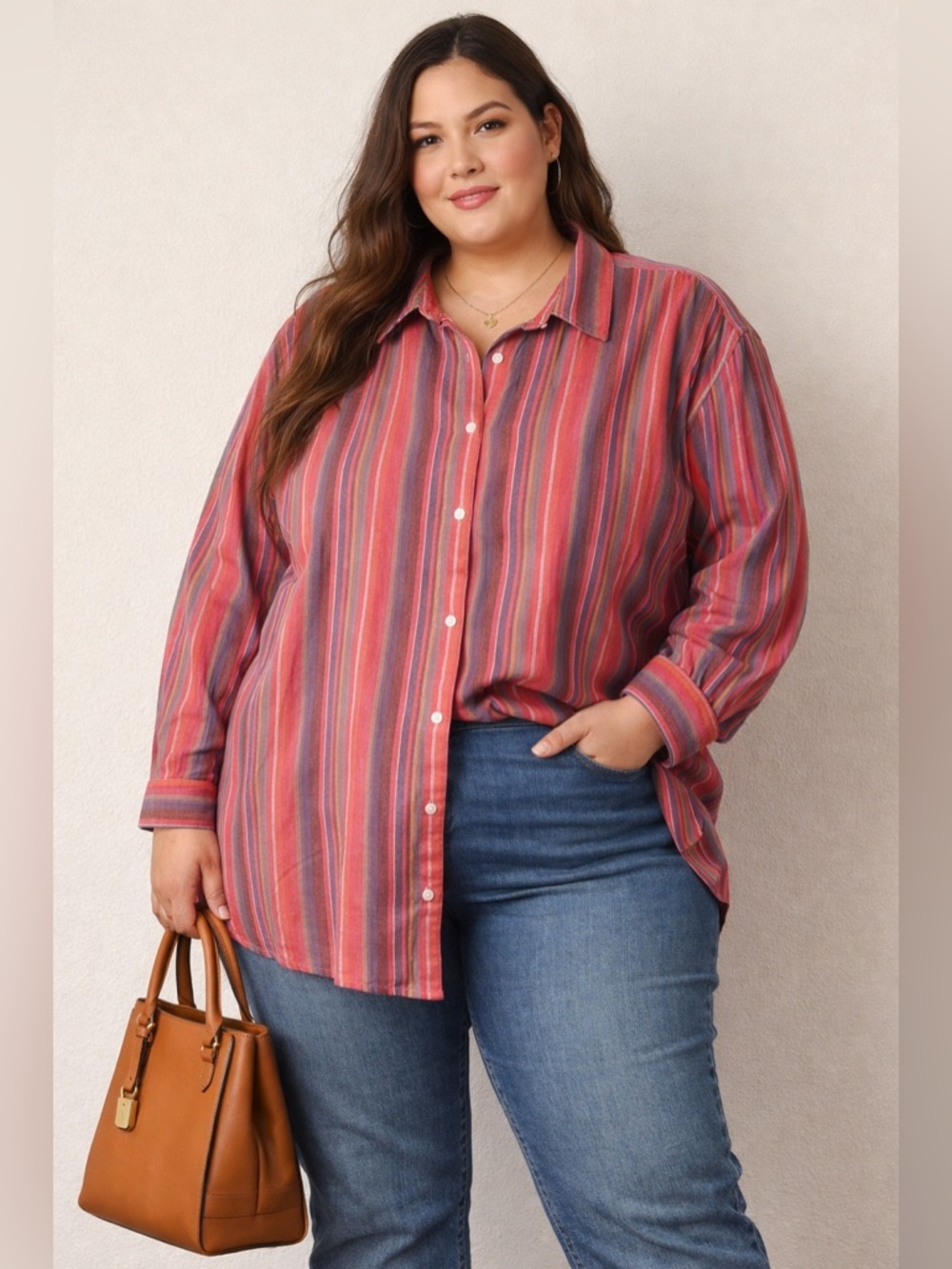 Chaps Linen Blend Button-Down Shirt | Size 3X | Lightweight Striped Top